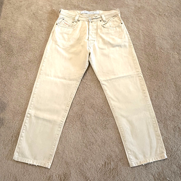 Diesel Saddle Jeans Mens Western Cowboy Beige Button Fly Pants Logo 33x28.5 - Picture 3 of 14